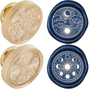 CRASPIRE 2Pcs Wax Seal Stamp Heads Only Replacement Sun and Moon Removable Moon Phase Sealing Stamp Brass Head for Creative Gift Envelopes Invitations Cards Decoration DIY Scrapbooking Embellishment