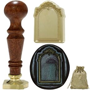 WAYUTO Photo Frame Wax Seal Stamp with Drawstring Storage Bag Brass Wax Stamp Head Removable Wood Handle Retro Vintage Wax Seal Stamp for Wedding Invitations Envelopes Postcard Square