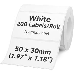 Jiose Thermal Labels for HM26 Label Printer, Waterproof Sticker Paper, Label Tape for Label Maker, 200 Labels/Roll, 1.97" x 1.18"(50x30 mm)
