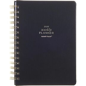 Russell+Hazel 2025 Vegan Leather Black Weekly Planner ، تقويم 12 شهرًا
