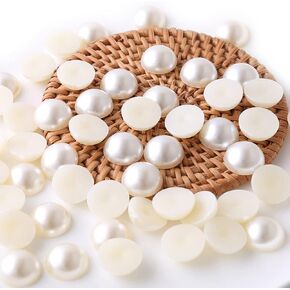 14mm Cabochon Faux Dome Round Pearl Flatback Half Pearl Beads for DIY Crafts Making 50pcs (Ivory)