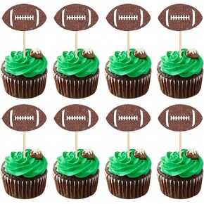 36 PCS American Football Cupcake Toppers Brown Glitter Rugby Ball Cupcake Picks Football Player Cupcake Decorations for Football Theme Baby Shower Kids Birthday Party Cake Decorations Supplies