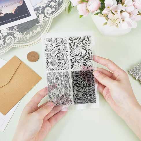 CRASPIRE Vintage Pattern Clear Stamps Stripe Lines Reusable Retro Background Transparent Silicone Stamp Seals for Journaling Card Making DIY Scrapbooking Photo Album Decorative in Saudi Arabia