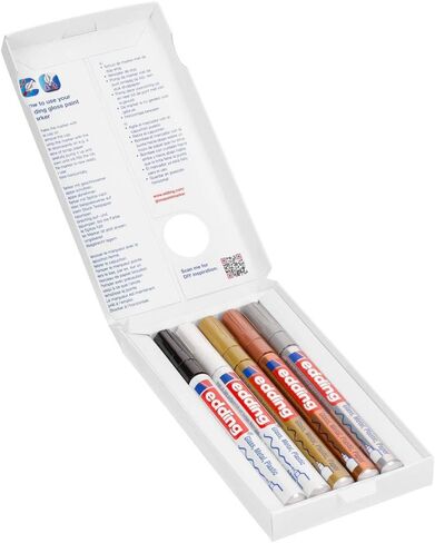 edding 780 gloss paint marker - black white gold silver copper - set of 5 paint markers - extra-fine round nib 0.8 mm - paint pen for glass, pebbles, wood, plastic, paper - waterproof, high coverage in Saudi Arabia