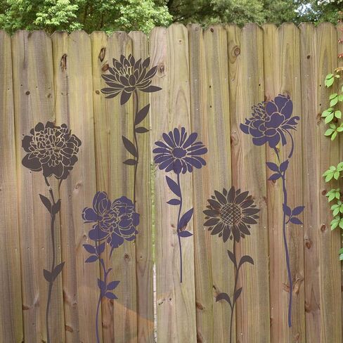 Keluna Large Flower Stencils - 10 Pcs for Painting on Walls & Wood Fence - Sunflower & Peony Designs in Saudi Arabia