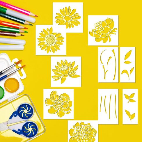 Keluna Large Flower Stencils - 10 Pcs for Painting on Walls & Wood Fence - Sunflower & Peony Designs in Saudi Arabia