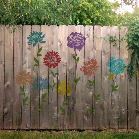 Keluna Large Flower Stencils - 10 Pcs for Painting on Walls & Wood Fence - Sunflower & Peony Designs in Saudi Arabia