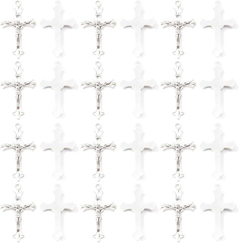 100PCS Cross Alloy Charms, Antique Silver Plated Cross Pendants Findings Charm, Jesus Cross Alloy Charms, Cross Alloy Dangle Charms for Keychain Necklace Bracelet Earrings Jewelry Making DIY Crafts in Kuwait
