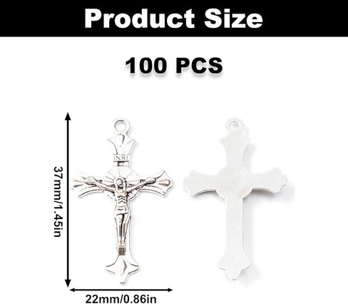 100PCS Cross Alloy Charms, Antique Silver Plated Cross Pendants Findings Charm, Jesus Cross Alloy Charms, Cross Alloy Dangle Charms for Keychain Necklace Bracelet Earrings Jewelry Making DIY Crafts in Kuwait