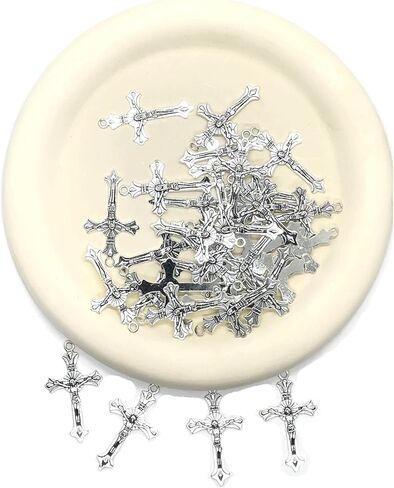 100PCS Cross Alloy Charms, Antique Silver Plated Cross Pendants Findings Charm, Jesus Cross Alloy Charms, Cross Alloy Dangle Charms for Keychain Necklace Bracelet Earrings Jewelry Making DIY Crafts in Kuwait