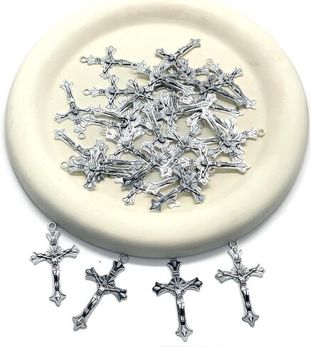 100PCS Cross Alloy Charms, Antique Silver Plated Cross Pendants Findings Charm, Jesus Cross Alloy Charms, Cross Alloy Dangle Charms for Keychain Necklace Bracelet Earrings Jewelry Making DIY Crafts in Kuwait