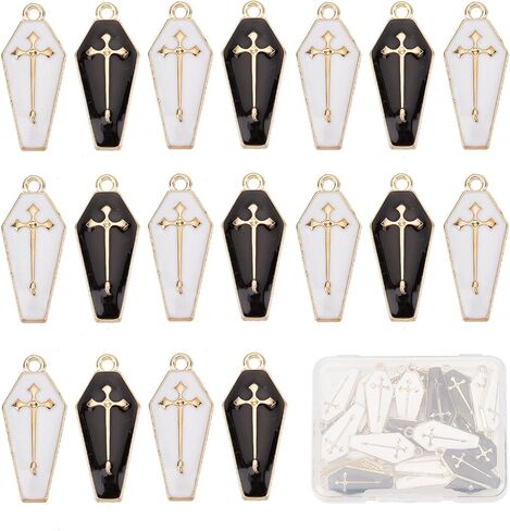 SUNNYCLUE 1 Box 30Pcs 3 Colors Black Red Small Coffin Charm Coffin Charms Bulk Scary Theme Gothic Halloween Charm Cross Charms for Jewelry Making Charms DIY Bracelet Necklace Earrings Craft Gifts in Saudi Arabia