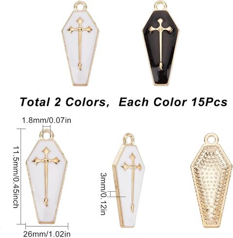 SUNNYCLUE 1 Box 30Pcs 3 Colors Black Red Small Coffin Charm Coffin Charms Bulk Scary Theme Gothic Halloween Charm Cross Charms for Jewelry Making Charms DIY Bracelet Necklace Earrings Craft Gifts in Saudi Arabia