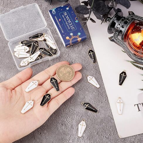 SUNNYCLUE 1 Box 30Pcs 3 Colors Black Red Small Coffin Charm Coffin Charms Bulk Scary Theme Gothic Halloween Charm Cross Charms for Jewelry Making Charms DIY Bracelet Necklace Earrings Craft Gifts in Saudi Arabia