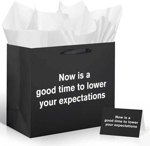 Funny Gift Bag To Lower Your Expectations Black Gag Gift Bags with Tissue Paper and Greeting Card Inappropriate Snarky Funny Birthday Gift Wrapping Paper for Office Coworker Best Friend Men Women in Kuwait