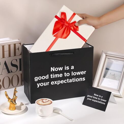 Funny Gift Bag To Lower Your Expectations Black Gag Gift Bags with Tissue Paper and Greeting Card Inappropriate Snarky Funny Birthday Gift Wrapping Paper for Office Coworker Best Friend Men Women in Kuwait
