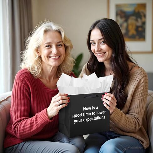 Funny Gift Bag To Lower Your Expectations Black Gag Gift Bags with Tissue Paper and Greeting Card Inappropriate Snarky Funny Birthday Gift Wrapping Paper for Office Coworker Best Friend Men Women in Kuwait