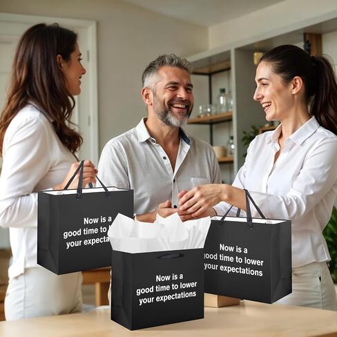 Funny Gift Bag To Lower Your Expectations Black Gag Gift Bags with Tissue Paper and Greeting Card Inappropriate Snarky Funny Birthday Gift Wrapping Paper for Office Coworker Best Friend Men Women in Kuwait