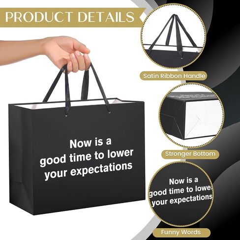 Funny Gift Bag To Lower Your Expectations Black Gag Gift Bags with Tissue Paper and Greeting Card Inappropriate Snarky Funny Birthday Gift Wrapping Paper for Office Coworker Best Friend Men Women in Kuwait