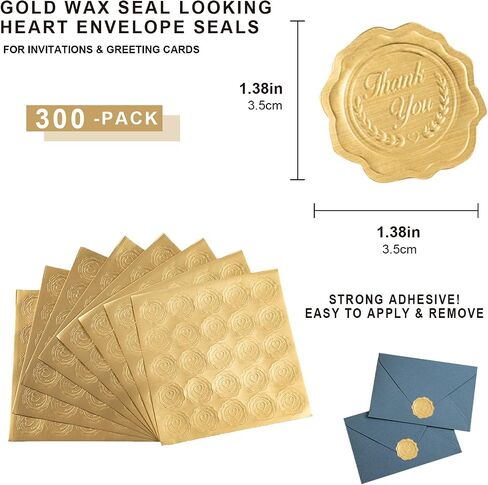 300 Pcs Gold Embossed Wax Seal Heart Shape Envelope Seals Stickers for Wedding Invitations/Greeting Cards/Party Favors, Self-Adhesive (Save The Date) in Saudi Arabia