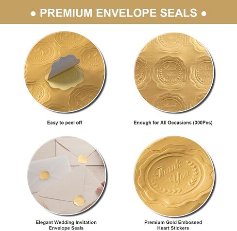 300 Pcs Gold Embossed Wax Seal Heart Shape Envelope Seals Stickers for Wedding Invitations/Greeting Cards/Party Favors, Self-Adhesive (Save The Date) in Saudi Arabia