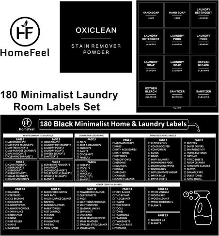 180 Minimalist Laundry Labels for Jars, Laundry Stickers for Containers, Cleaning for Laundry Room Spray Bottles and Household Organization, Waterproof and Easy to Stick and Peel in Saudi Arabia