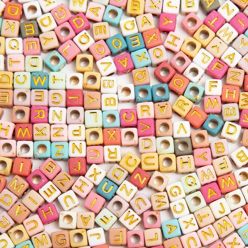 900pcs Square Colorful and Gold Letter Beads Acrylic 6x6mm Cube Beads for Bracelets Necklaces and Jewelry Making Alphabet Bead in Saudi Arabia