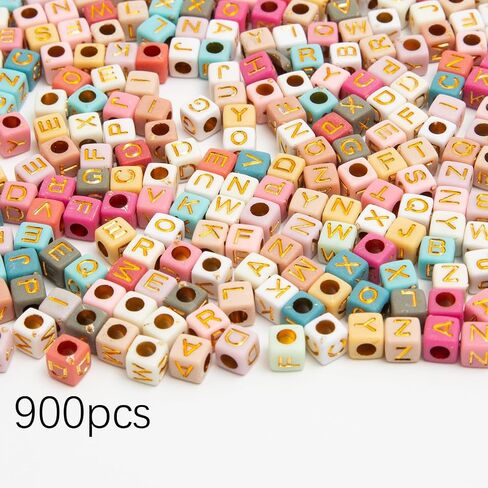 900pcs Square Colorful and Gold Letter Beads Acrylic 6x6mm Cube Beads for Bracelets Necklaces and Jewelry Making Alphabet Bead in Saudi Arabia