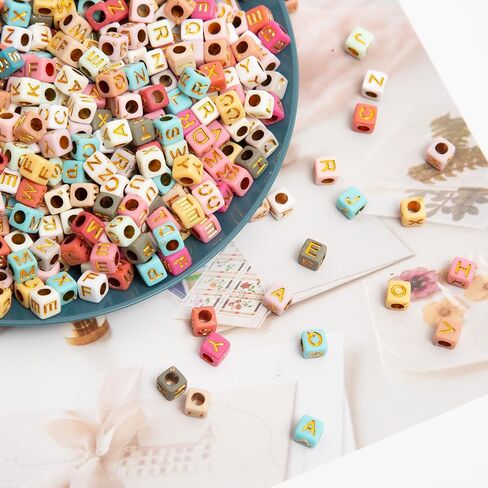 900pcs Square Colorful and Gold Letter Beads Acrylic 6x6mm Cube Beads for Bracelets Necklaces and Jewelry Making Alphabet Bead in Saudi Arabia
