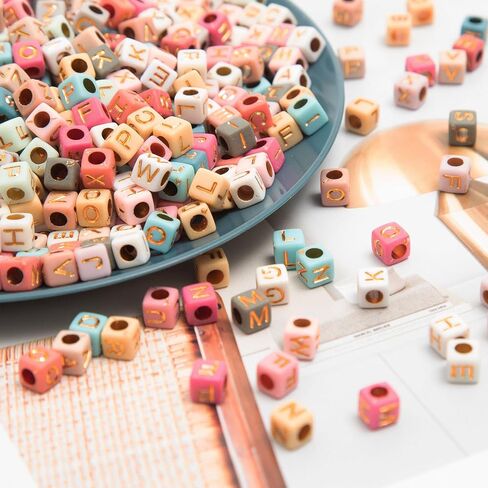 900pcs Square Colorful and Gold Letter Beads Acrylic 6x6mm Cube Beads for Bracelets Necklaces and Jewelry Making Alphabet Bead in Saudi Arabia