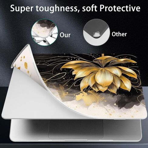 May Chen for MacBook Air M4 M3 M2 13.6 inch Case 2025 2024 2023 2022 Release, Models: A3240 A3113 A2681, Flexible Plastic Case for M4 13.6" Laptop, Hard Shell with Keyboard Cover, Golden Lotus in Kuwait