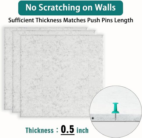 لوحة Cork Board للجدار: لوحة نشرة كبيرة جدًا للمكتب - البلاط السميك البالغ 0.5 بوصة 6 PCS مربعات لوحة دبوس رمادية لاصق in Kuwait