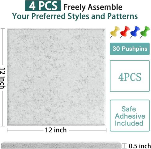 لوحة Cork Board للجدار: لوحة نشرة كبيرة جدًا للمكتب - البلاط السميك البالغ 0.5 بوصة 6 PCS مربعات لوحة دبوس رمادية لاصق in Kuwait