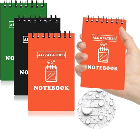 Waterproof Notebook, 3" x 5" All Weather Pocket Notepad, Small Top Spiral Memo Notebook with 80 Waterproof Lined Pages for Outdoor Activities Home Office College School (Black+Green+Orange - 3 Pack) in Kuwait