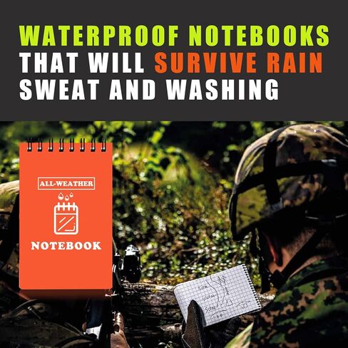 Waterproof Notebook, 3" x 5" All Weather Pocket Notepad, Small Top Spiral Memo Notebook with 80 Waterproof Lined Pages for Outdoor Activities Home Office College School (Black+Green+Orange - 3 Pack) in Kuwait