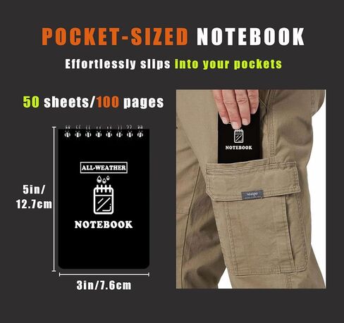 Waterproof Notebook, 3" x 5" All Weather Pocket Notepad, Small Top Spiral Memo Notebook with 80 Waterproof Lined Pages for Outdoor Activities Home Office College School (Black+Green+Orange - 3 Pack) in Kuwait