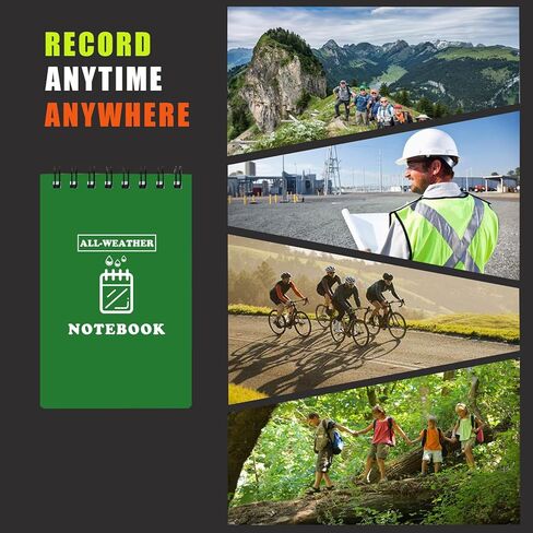 Waterproof Notebook, 3" x 5" All Weather Pocket Notepad, Small Top Spiral Memo Notebook with 80 Waterproof Lined Pages for Outdoor Activities Home Office College School (Black+Green+Orange - 3 Pack) in Kuwait