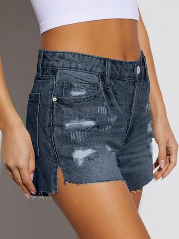 JMITHA Women's High Waisted Denim Shorts Distressed Raw Edge Stretch Denim Jean Shorts in Kuwait