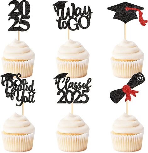 24 Pack 2025 Cupcake Toppers Toppers So Proure to You Way To Go Class of 2024 Cupcake Picks Congrate Thread for 2025 Threat theme Birthday Party Supplies Way To Go (Way to Black) in Kuwait