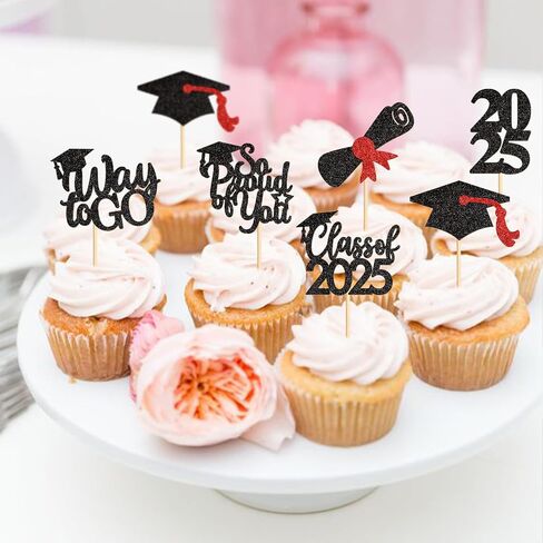 24 Pack 2025 Cupcake Toppers Toppers So Proure to You Way To Go Class of 2024 Cupcake Picks Congrate Thread for 2025 Threat theme Birthday Party Supplies Way To Go (Way to Black) in Kuwait