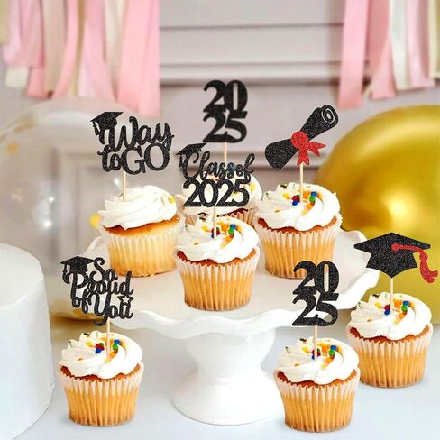 24 Pack 2025 Cupcake Toppers Toppers So Proure to You Way To Go Class of 2024 Cupcake Picks Congrate Thread for 2025 Threat theme Birthday Party Supplies Way To Go (Way to Black) in Kuwait