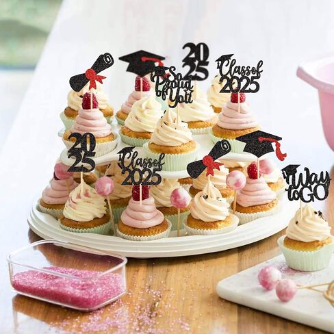 24 Pack 2025 Cupcake Toppers Toppers So Proure to You Way To Go Class of 2024 Cupcake Picks Congrate Thread for 2025 Threat theme Birthday Party Supplies Way To Go (Way to Black) in Kuwait