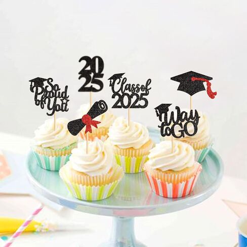 24 Pack 2025 Cupcake Toppers Toppers So Proure to You Way To Go Class of 2024 Cupcake Picks Congrate Thread for 2025 Threat theme Birthday Party Supplies Way To Go (Way to Black) in Kuwait