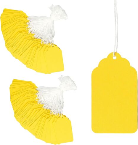 QWORK Price Tags, 500 Pcs Yellow Paper Gift Tags with String, 2.76" x 1.69" Blank Marking Tags Writable Labels, Merchandise Hang Tags in Saudi Arabia