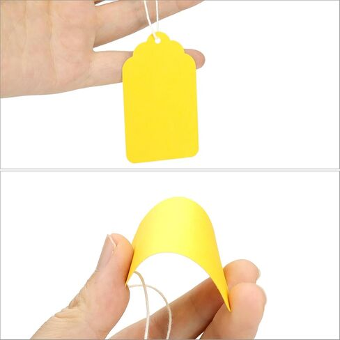 QWORK Price Tags, 500 Pcs Yellow Paper Gift Tags with String, 2.76" x 1.69" Blank Marking Tags Writable Labels, Merchandise Hang Tags in Saudi Arabia