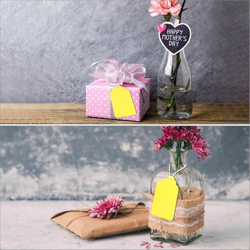 QWORK Price Tags, 500 Pcs Yellow Paper Gift Tags with String, 2.76" x 1.69" Blank Marking Tags Writable Labels, Merchandise Hang Tags in Saudi Arabia