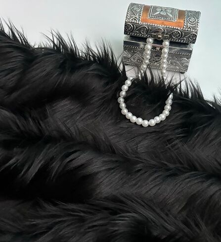 Bianna Pitch Black Luxury Faux Fur Fabric, by The Yard, American Seller, Shag Shaggy Material for Crafting, Sewing, Costumes, Fursuits, Home Decor (5x60 inches) in Kuwait