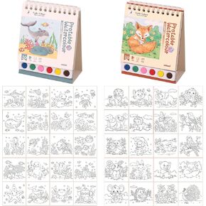 Watercolor Coloring Paper Set for Kids&Adults Beginners Creative All in One Pocket Watercolor Painting Book DIY Line Sketch Coloring Papers with Water(Butterflies&Birds Series)