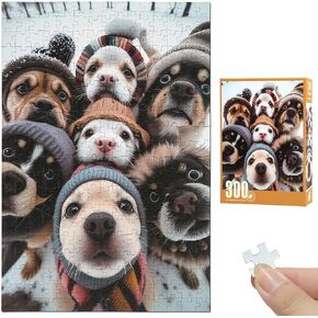 300 Piece Puzzles for Adults - Soft Touch Puzzles for Adults 300 Pieces with Cute Dogs in Knitted Hats, Includes Bonus Puzzle Sticker Sheets, Perfect Puzzle 300 Pieces for Adults and Kids