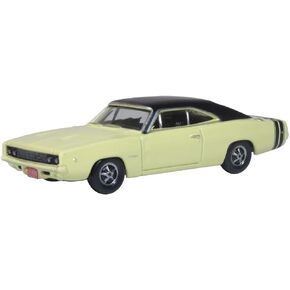 1968 Charger Light Yellow with Black Top and Black Stripes 1/87 (HO) Scale Diecast Model Car 87DC68004